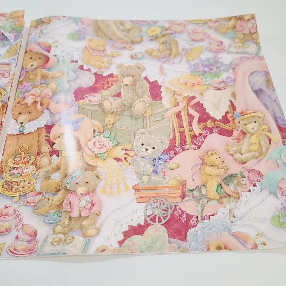 Vintage 90s 1995 Hallmark Cute Kawaii Teddy Bear Wrapping Paper set of 2